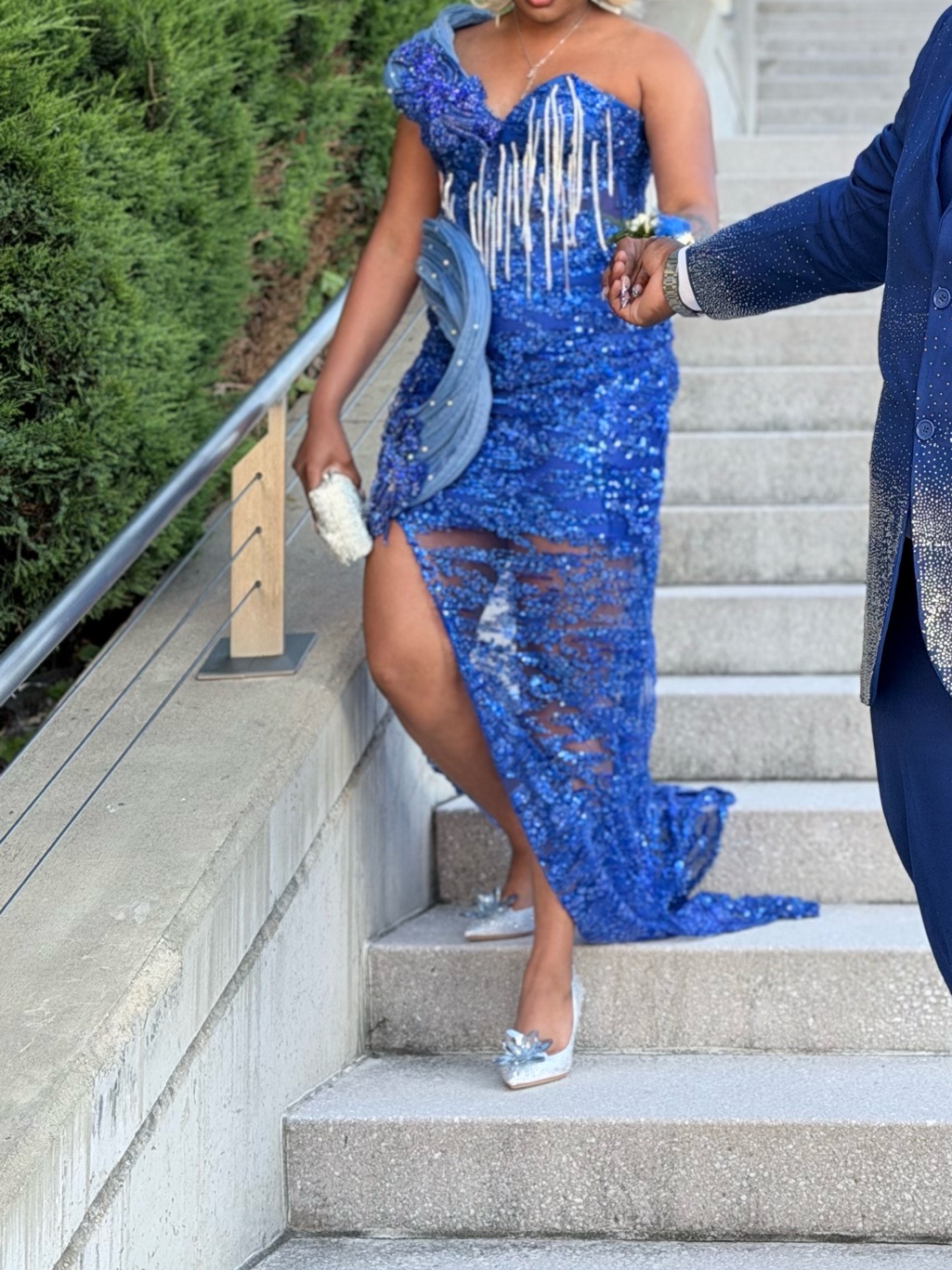 Elegant One-Shoulder Sequin Gown In Royal Blue